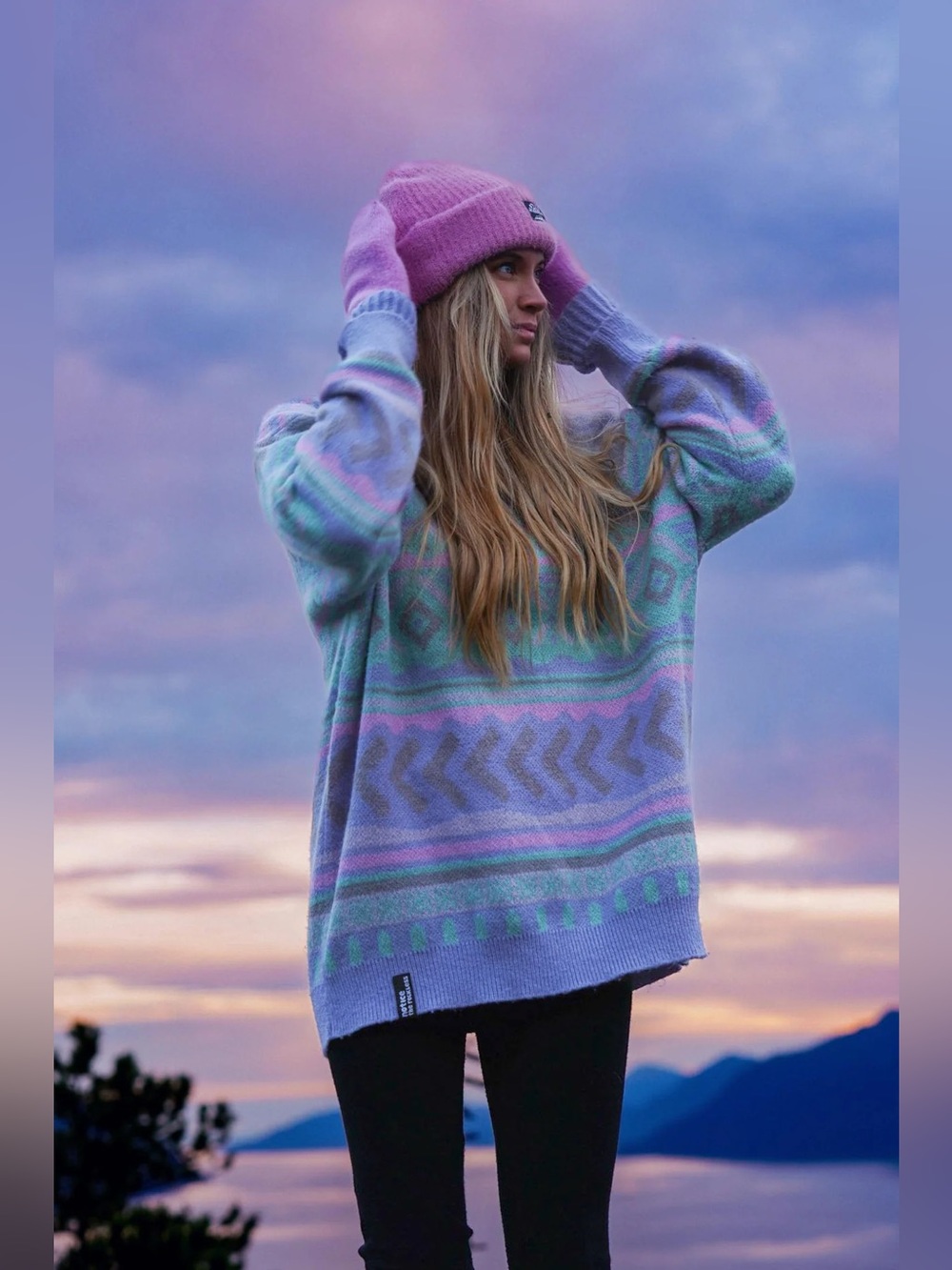 Pastel Geometric Crewneck Sweater in Lavender & Mint Oversized. Aurora Sweater